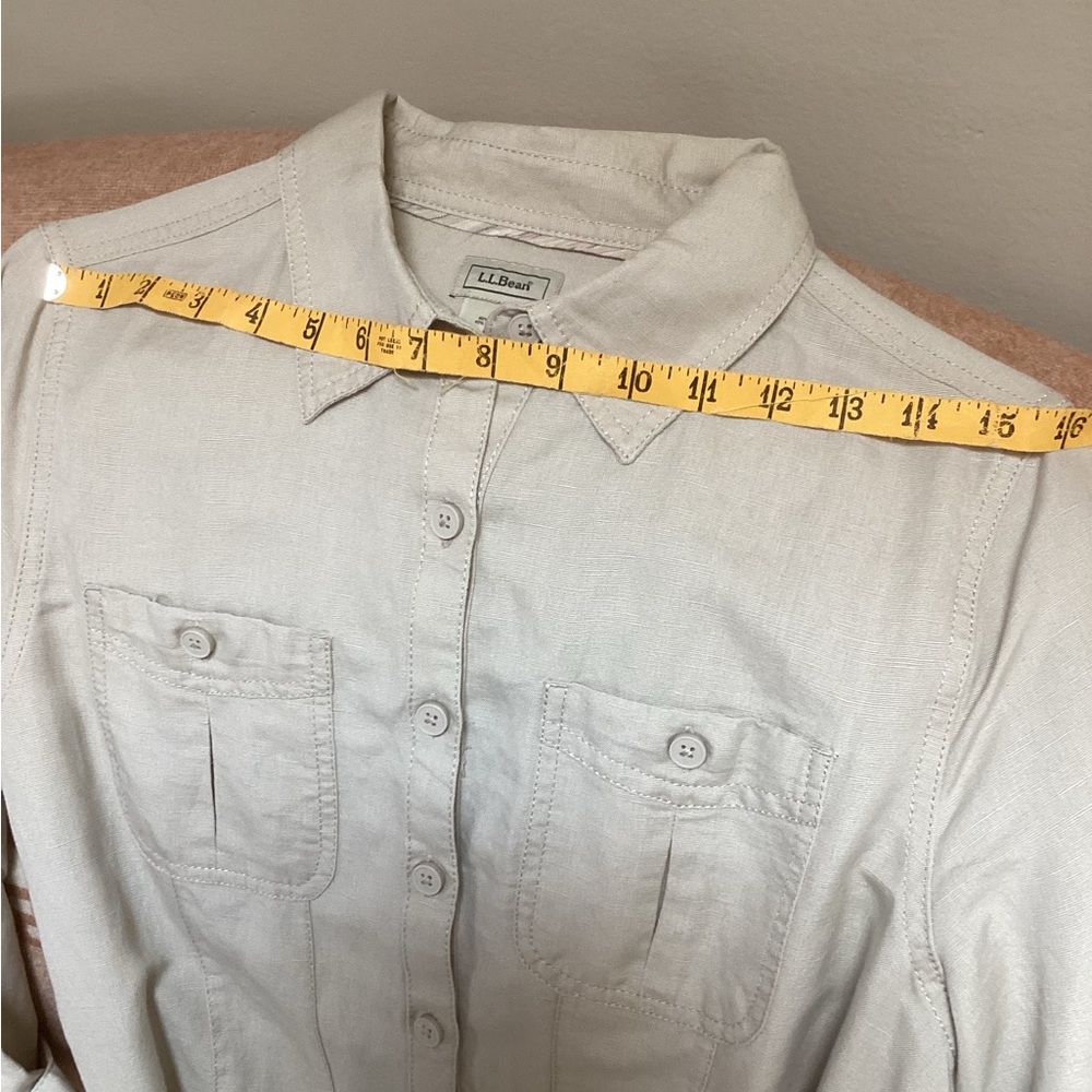 NWOT LL Bean tan linen cotton belted shirt dress MED REG 3/4 sleeve Never Worn - Picture 7 of 14